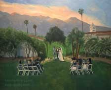 Oil painting of wedding at Colony Palms, Palm Springs