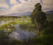High Water at Devil's Gate Dam Pasadena Hahamongna Park oil painting art for sale