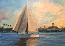 Newport Sailboat Sunset 12 x 16 oil painting