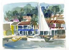 Newport Sailboat Watercolor Painting