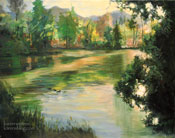 On Descanso Pond - lake oil painting Descanso Gardens, La Canada Flintridge Art 