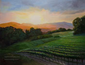 California vineyard sunset oil painting