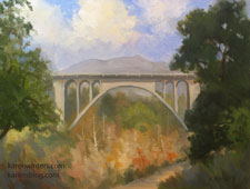 View from La Casita Arroyo Pasadena Colorado Street Bridge plein air oil painting