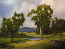 Beside Still Waters oil painting California Central Valley Sierra Foothills Eucalyptus painting art for sale