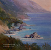 Big Sur miniature oil painting 6 x 6 inches California coastline art by Karen Winters California impressionist oil painter