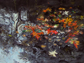 Drifters in the Stream sycamore leaves oil painting