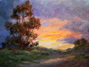 Eucalyptus sunset painting California impressionist landscape sunset painting by Karen Winters