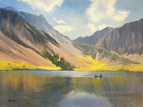 Fall at Convict Lake High Sierra Fishing Oil Painting by California Impressionist artist Karen Winters