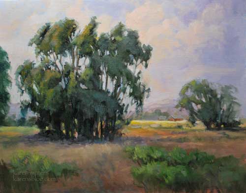 Fields of Peace Oil Painting, Los Osos Valley Road, San Luis Obispo County, California Central Coast, California impressionist landscape art by Karen Winters