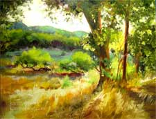 Golden Hour Paso Robles Lake Nacimiento area Oak Golden Afternoon Landscape Oil Painting. More of my central coast paintings can be seen at www.karenwinters.com/centralcoastpaintings