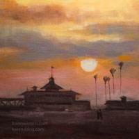 Newport Pier 6 x 6 inches oil painting