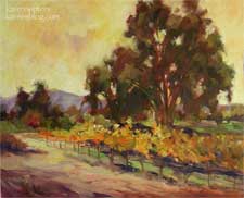 Vineyard Sunset Paso Robles California oil painting by California impressionist Karen Winters