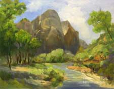 Virgin River Zion National Park Watchman oil painting