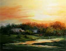 Summer Sunset - Wisconsin Sunset Impressionist oil painting by Karen Winters