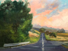 California Road Trip Oaks Backroad Sunset Landscape impressionist oil painting 12 x 16