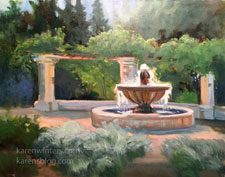 Descanso Mission Garden Fountain oil painting