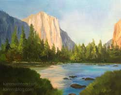 El Capitan Summer Yosemite 9 x 12 oil painting art plein air style impressionist