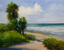 La Jolla Palms oil painting seascape beach waves California impressionist plein air style art for sale