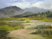 Western watershed San Gabriel Mountains Arroyo Seco Hahamongna Park oil painting by Karen Winters