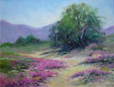 Anza Borrego sand verbena smoke tree wildflower oil painting