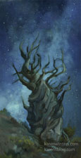 Bristlecone pine oil painting with milky way  white mountains oil painting