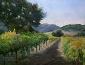 Fruit of the Vine Los Alamos Lucas and Lewellen Vineyard Moscato grape vines afternoon Central Coast California original oil painting by Karen Winters