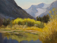 Lundy Creek Autumn oil painting art for sale california impressionist landscape beaver pond