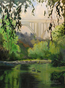 Morning Swim in the Arroyo - Pasadena Arroyo Oil Painting with Ducks