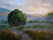 New Beginnings California Landscape Sunrise Oak Tree Landscape Oil Painting by California Art Club Artist Karen Winters