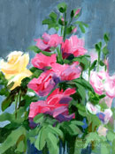 roses and hollyhocks miniature painting