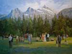 Canadian Wedding Painting - Canmore Alberta - Commissioned painting of wedding at Three Sisters, Canadian Rockies