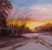 snowy sunset oil painting