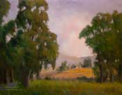 Summer's Splendid End - California Landscape Oil Painting Eucalyptus trees vineyard by Karen Winters
